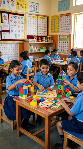 Foundation stage students learning through play at Chaitanya Bharath School