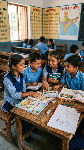 Students studying in smart classroom at Chaitanya Bharath School
